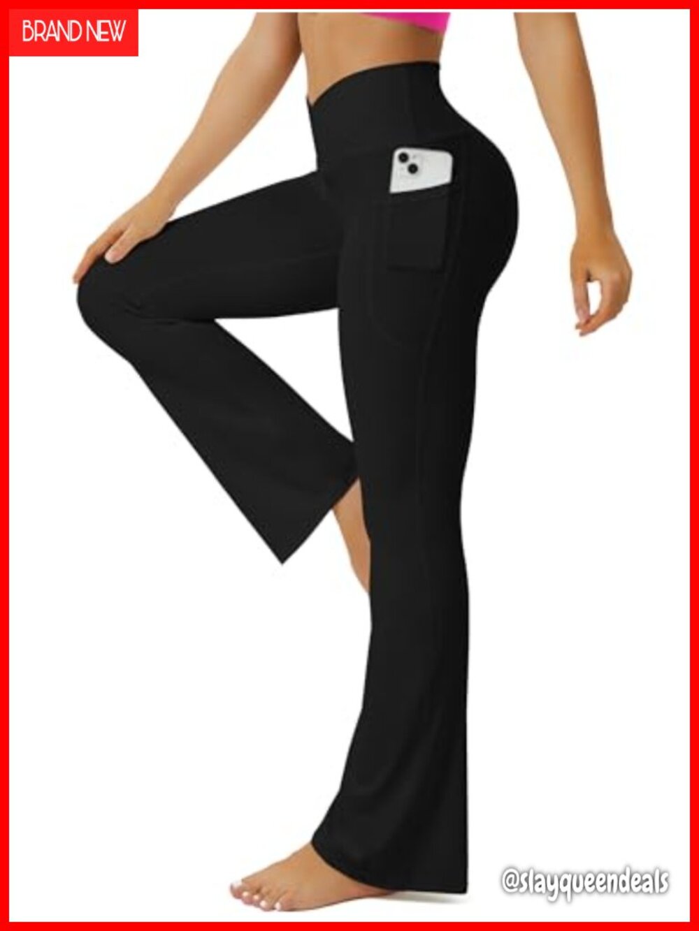 Womens Flare Leggings with Pockets Crossover High Waisted Bootcut Yoga Pants